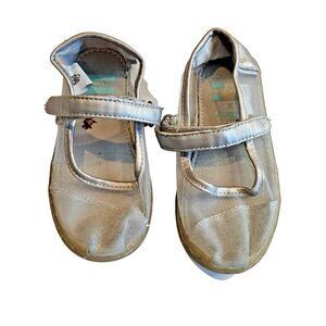 Disney x TOMS Cinderella Tiny Mary Jane Shoes Silver Glitter Mesh Girls Size T9